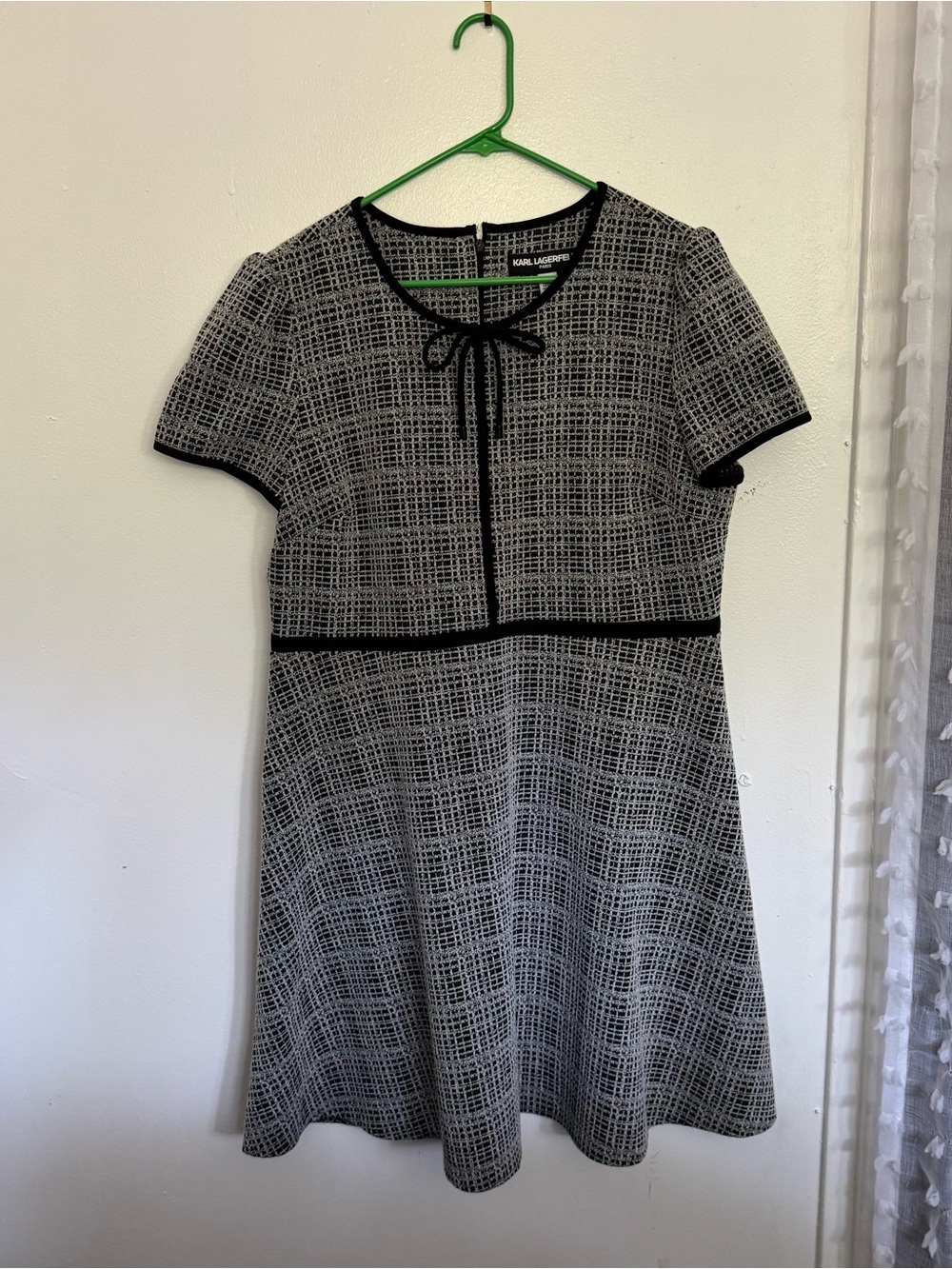 Karl Lagerfeld Black and White A-Line Dress with Bow